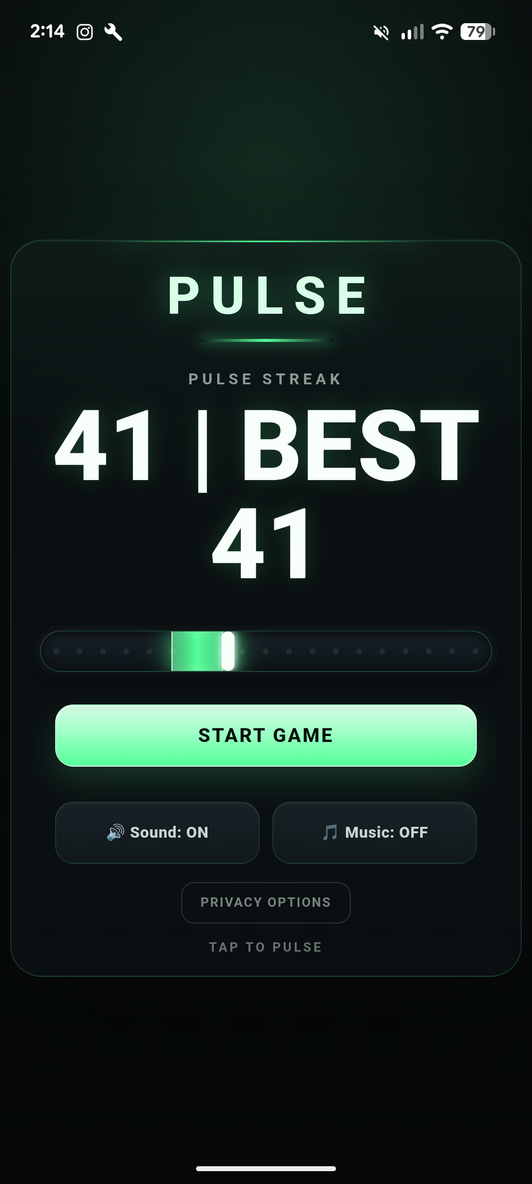 Pulse results screen showing a new personal best streak of 41
